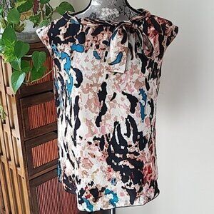 Rachel Roy 100% silk patterned tie neck top S